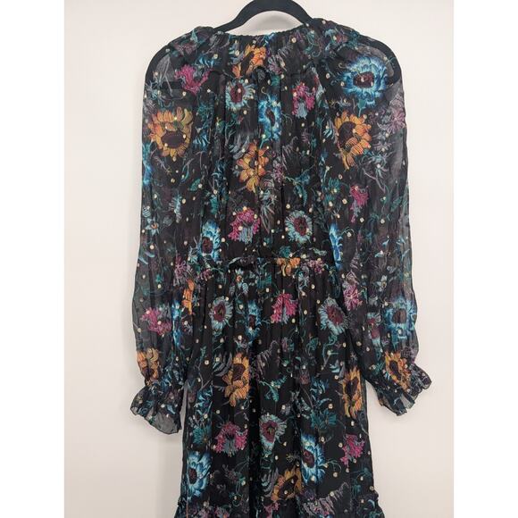 NWOT Ulla Johnson Audette Tiered Floral Silk Chiffon Dress Size 4 Black #2G451 - Picture 8 of 11
